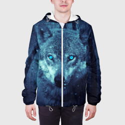 Куртка с принтом Волк для мужчины, вид на модели спереди №3. Цвет основы: белый