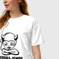 Женская футболка хлопок Oversize Девочка-демон - фото 2