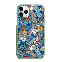 Чехол для iPhone 11 Pro Max матовый Морской коллаж