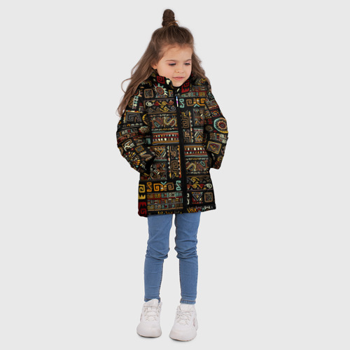 Зимняя куртка для девочек 3D с принтом Этнический орнамент - Африка, вид сбоку #3