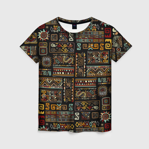 Женская футболка 3D с принтом Этнический орнамент - Африка, вид спереди #2