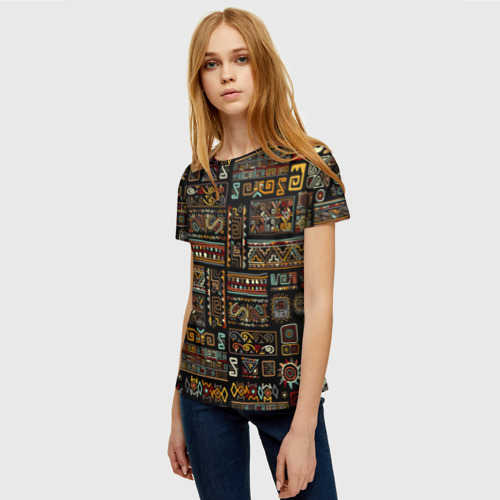 Женская футболка 3D с принтом Этнический орнамент - Африка, фото на моделе #1