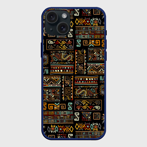 Чехол силиконовый для Apple iPhone 15 Plus матовый с принтом Этнический орнамент, вид спереди №1