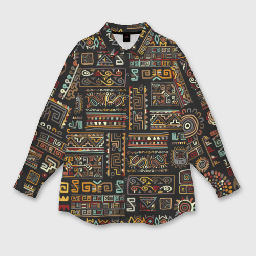 Женская рубашка oversize 3D с принтом Этнический орнамент - Африка, вид спереди #2