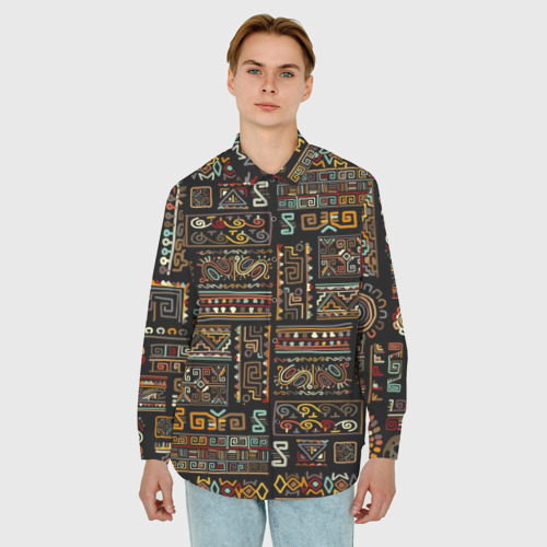 Мужская рубашка oversize 3D с принтом Этнический орнамент - Африка, фото на моделе #1