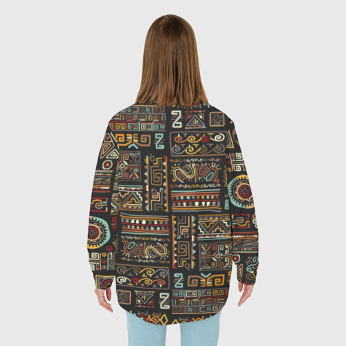 Женская рубашка oversize 3D с принтом Этнический орнамент - Африка, вид сзади #2