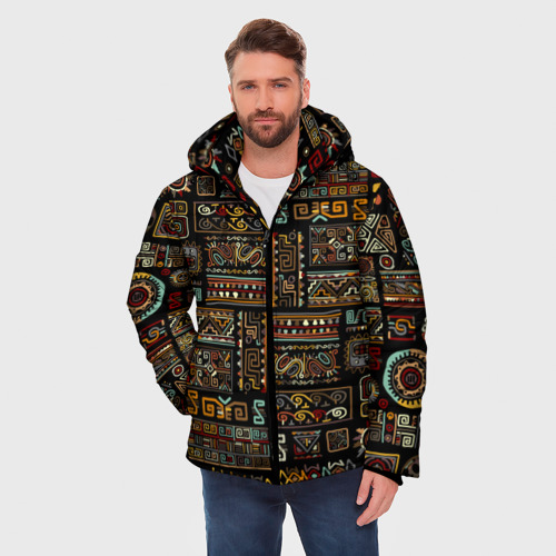 Мужская зимняя куртка 3D с принтом Этнический орнамент - Африка, фото на моделе #1