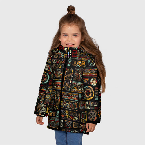 Зимняя куртка для девочек 3D с принтом Этнический орнамент - Африка, фото на моделе #1