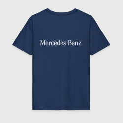 Светящаяся футболка с принтом Mercedes-Benz AMG Мерседес для любого человека, вид сзади №1. Цвет основы: темно-синий