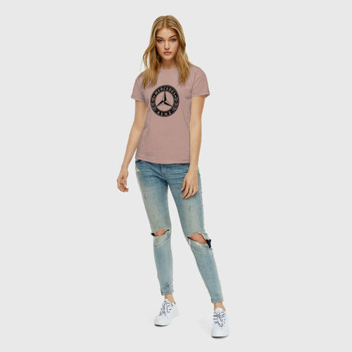 Женская футболка хлопок с принтом MERCEDES-BENZ AMG, вид сбоку #3