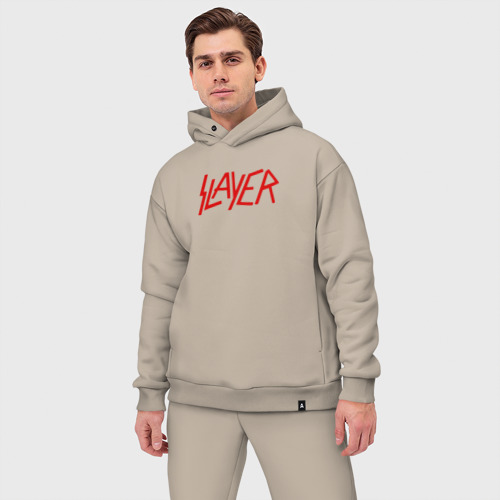 Мужской костюм oversize хлопок Slayer, цвет миндальный - фото 3