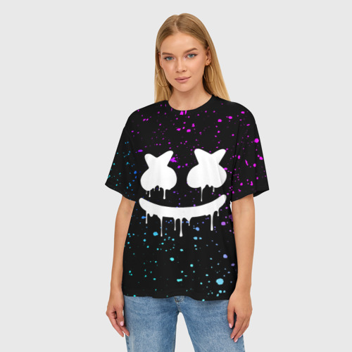 Женская футболка oversize 3D Marshmello Melt, цвет 3D печать - фото 3