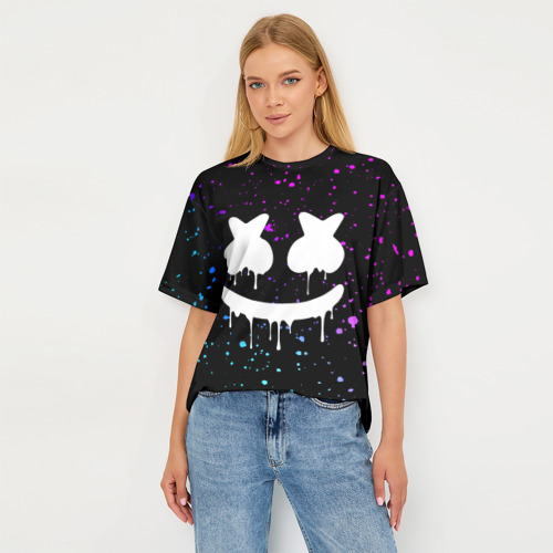 Женская футболка oversize 3D Marshmello Melt, цвет 3D печать - фото 5