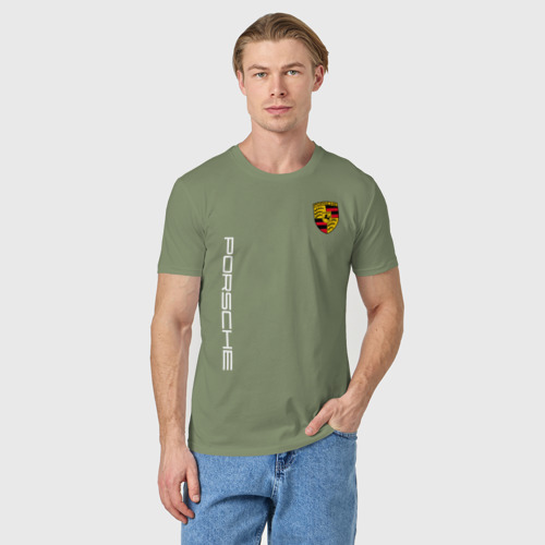 Мужская футболка хлопок Porsche, цвет авокадо - фото 3