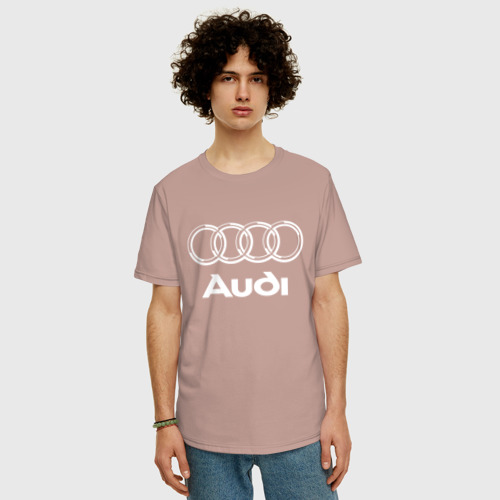 Мужская футболка хлопок Oversize с принтом AUDI, фото на моделе #1