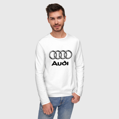 Мужской лонгслив хлопок Audi Ауди, цвет белый - фото 3