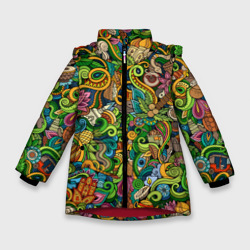 Зимняя куртка для девочек 3D Тибетский коллаж