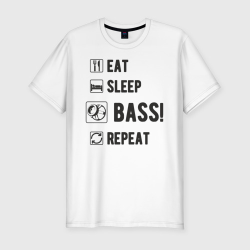 Мужская футболка хлопок Slim Eat, sleep, bass, repeat, цвет белый