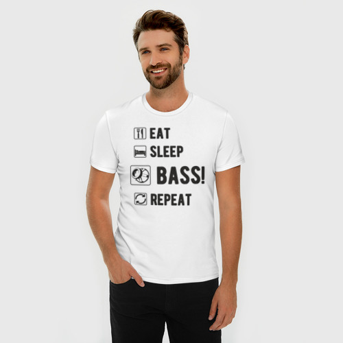 Мужская футболка хлопок Slim Eat, sleep, bass, repeat, цвет белый - фото 3