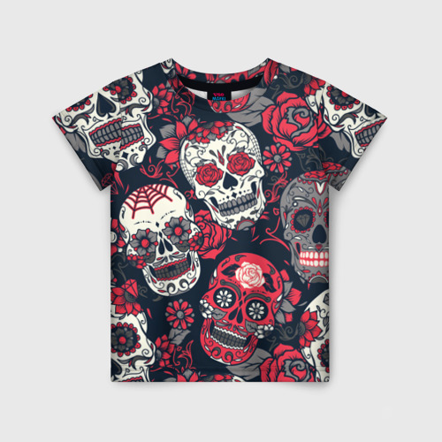 Детская футболка 3D Мексиканские черепа в день мертвых, цвет 3D печать