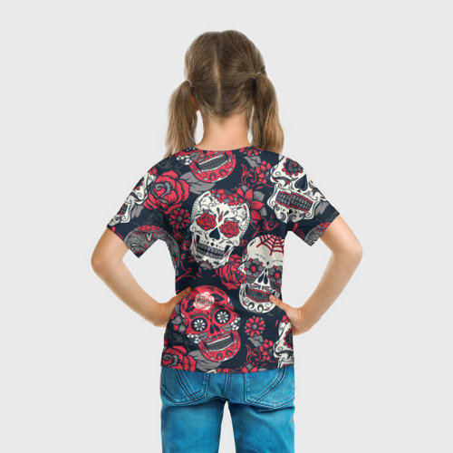 Детская футболка 3D Мексиканские черепа в день мертвых, цвет 3D печать - фото 6