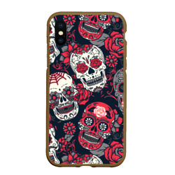 Чехол для iPhone XS Max матовый Мексиканские черепа в день мертвых