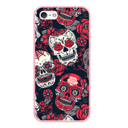 Чехол для iPhone 5/5S матовый Мексиканские черепа в день мертвых