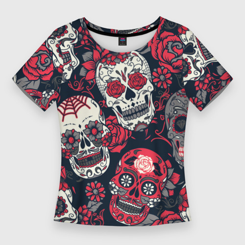 Женская футболка 3D Slim Мексиканские черепа в день мертвых, цвет 3D печать