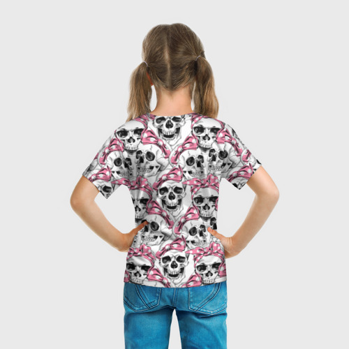 Детская футболка 3D Черепа в розовых платках, цвет 3D печать - фото 6
