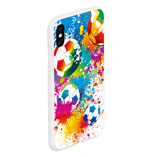 Чехол для iPhone XS Max матовый Футбольные мячи - красочные брызги, цвет белый - фото 3