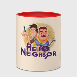 Кружка с принтом Hello Neighbor для любого человека, вид спереди №4. Цвет основы: белый + красный