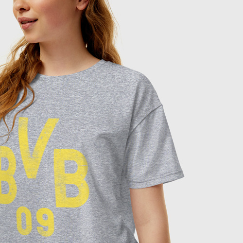 Женская футболка хлопок Oversize Боруссия Дортмунд, цвет меланж - фото 3