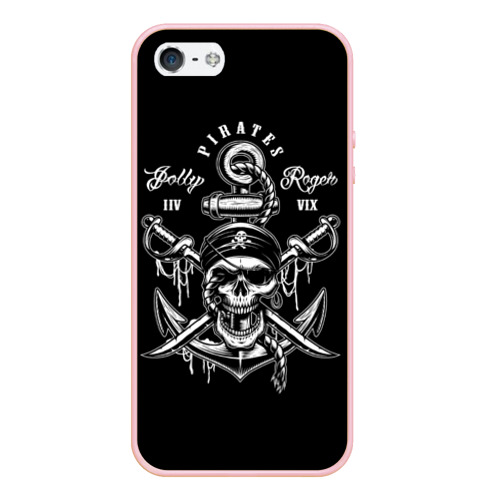 Чехол для iPhone 5/5S матовый Pirates Jolly Roger, цвет светло-розовый