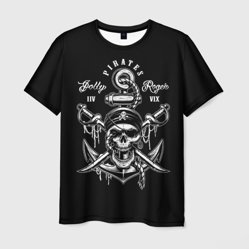 Мужская футболка с принтом Pirates Jolly Roger, вид спереди №1