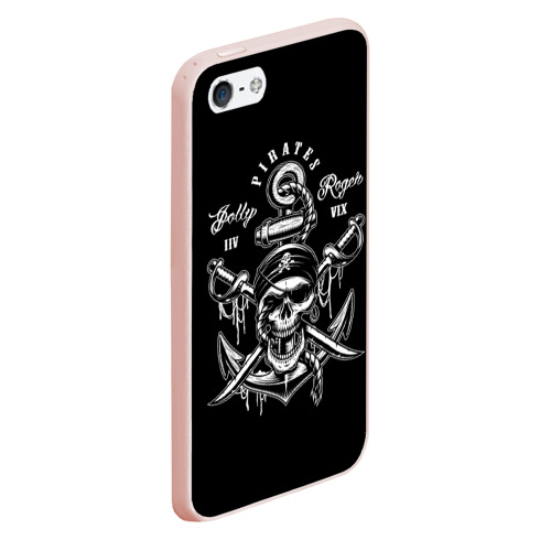 Чехол для iPhone 5/5S матовый Pirates Jolly Roger, цвет светло-розовый - фото 3
