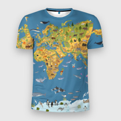Мужская футболка 3D Slim Карта мира детская