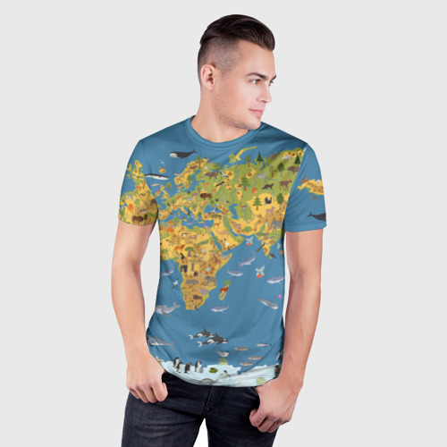Мужская футболка 3D Slim Карта мира детская, цвет 3D печать - фото 3