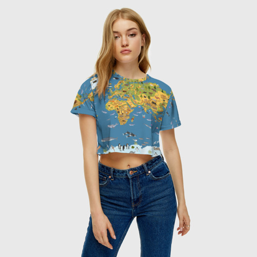 Женская футболка Crop-top 3D Карта мира детская, цвет 3D печать - фото 3