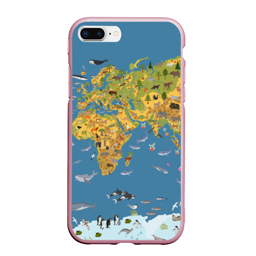 Чехол для iPhone 7Plus/8 Plus матовый Карта мира, цвет розовый
