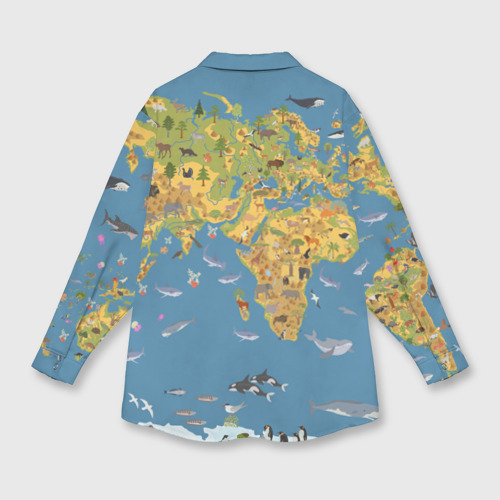 Мужская рубашка oversize 3D с принтом Карта мира детская, вид сзади #1
