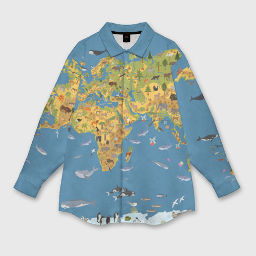 Мужская рубашка oversize 3D с принтом Карта мира детская, вид спереди #2