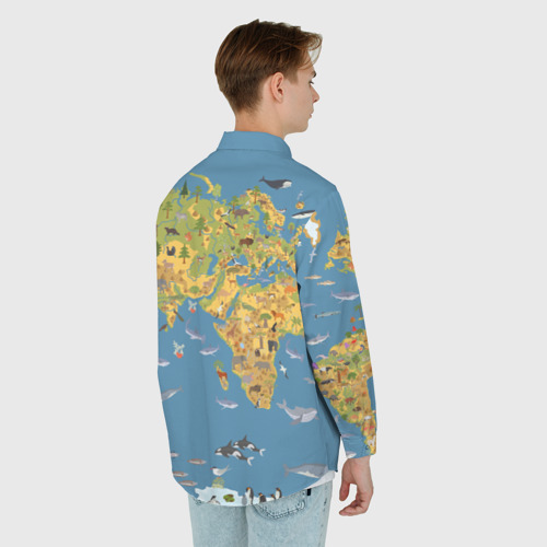 Мужская рубашка oversize 3D с принтом Карта мира детская, вид сзади #2