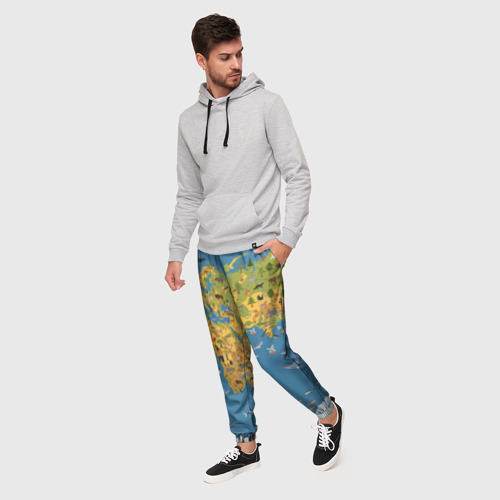 Мужские брюки 3D с принтом Карта мира детская, фото на моделе #1
