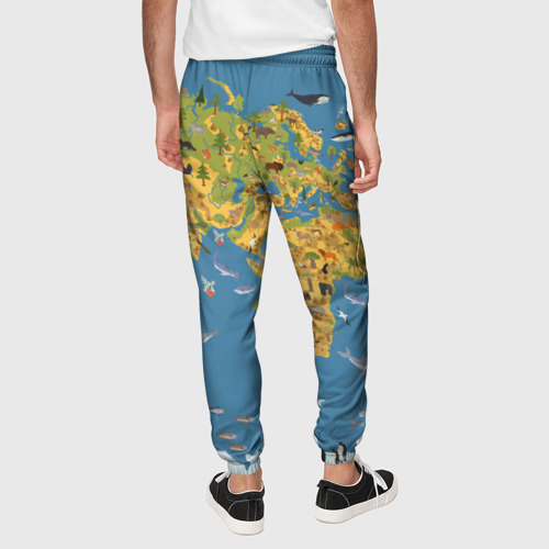 Мужские брюки 3D с принтом Карта мира детская, вид сзади #2