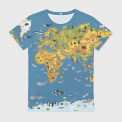 Женская футболка 3D Карта мира детская
