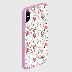 Чехол для iPhone XS Max матовый Снегири в зимнем лесу - фото 2