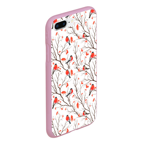 Чехол для iPhone 7Plus/8 Plus матовый Снегири в зимнем лесу, цвет розовый - фото 3