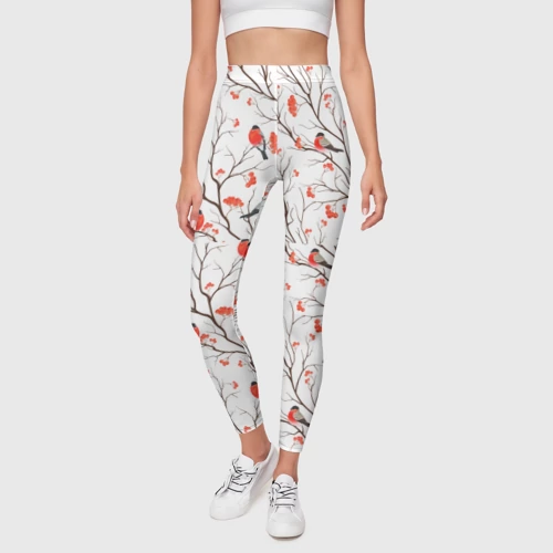 Леггинсы 3D Снегири в зимнем лесу - фото 3