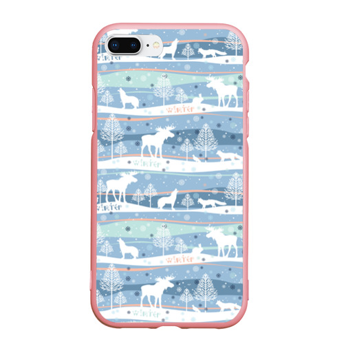 Чехол для iPhone 7Plus/8 Plus матовый Зимний лес с животными, цвет баблгам