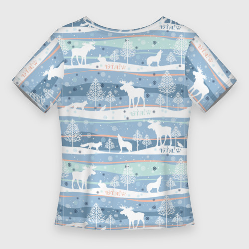 Женская футболка 3D Slim Зимний лес с животными, цвет 3D печать - фото 2